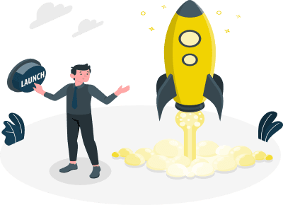 Rocket launch celebration illustration